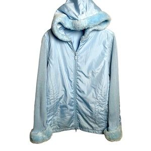 Fashion Bug Vintage Furry Trim Hooded Jacket Coat with Side Pockets Size 18/20